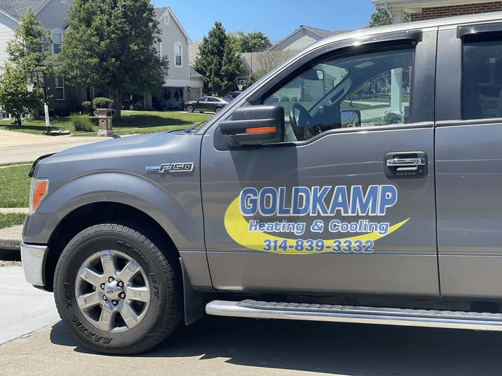 Goldkamp Heating & Cooling truck at work in Lake St. Louis